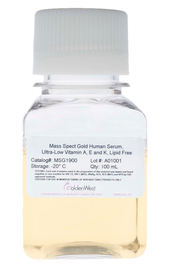 Golden West Diagnostics, LLC Mass Spect Gold Human Matrixes Mass Spect Gold Human Serum, Ultra-Low Vitamin A, E, & K, Lipid Free MSG1900