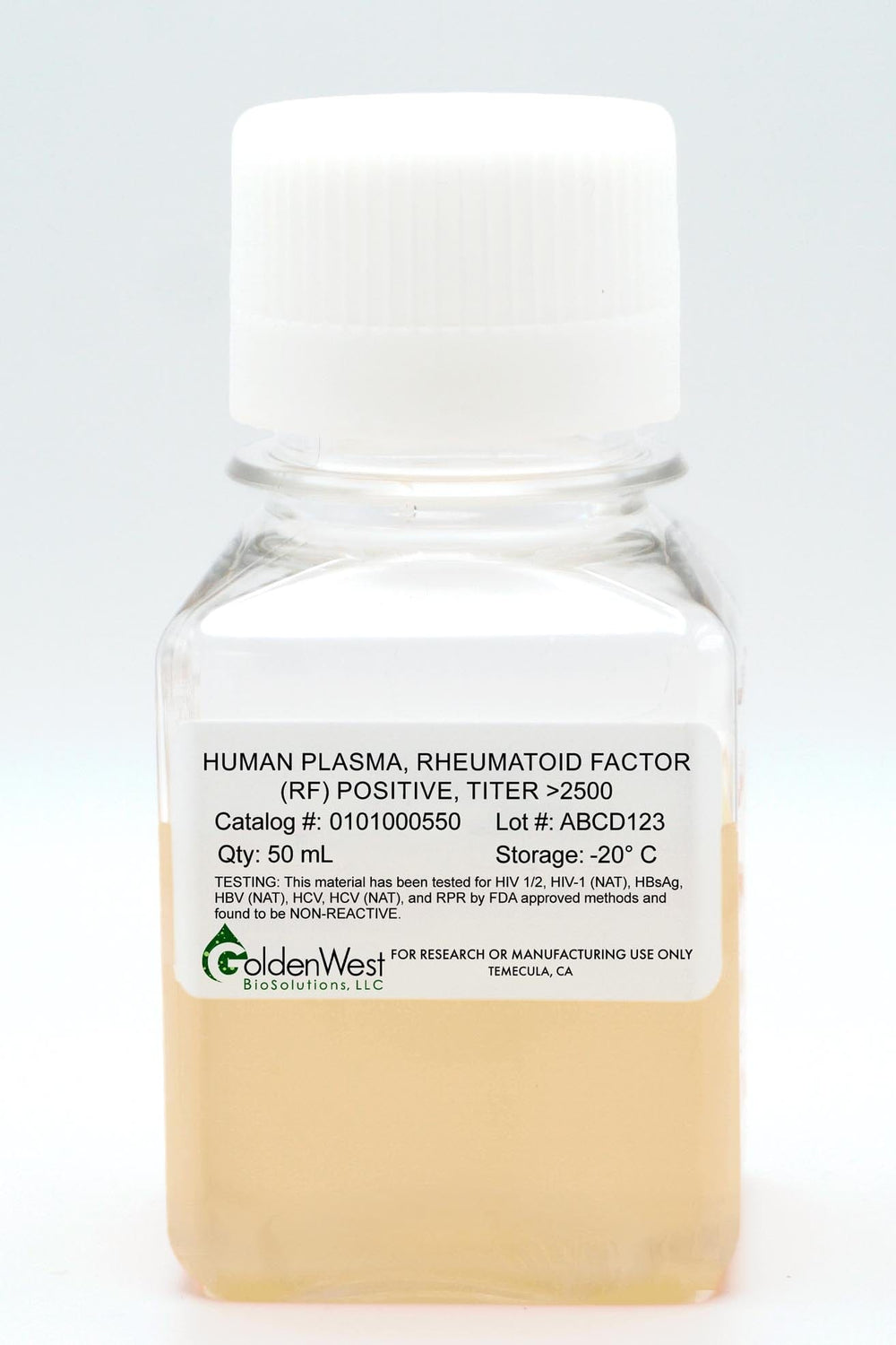 Human Plasma, Rheumatoid Factor (RF), Titer >2500 IU/ml
