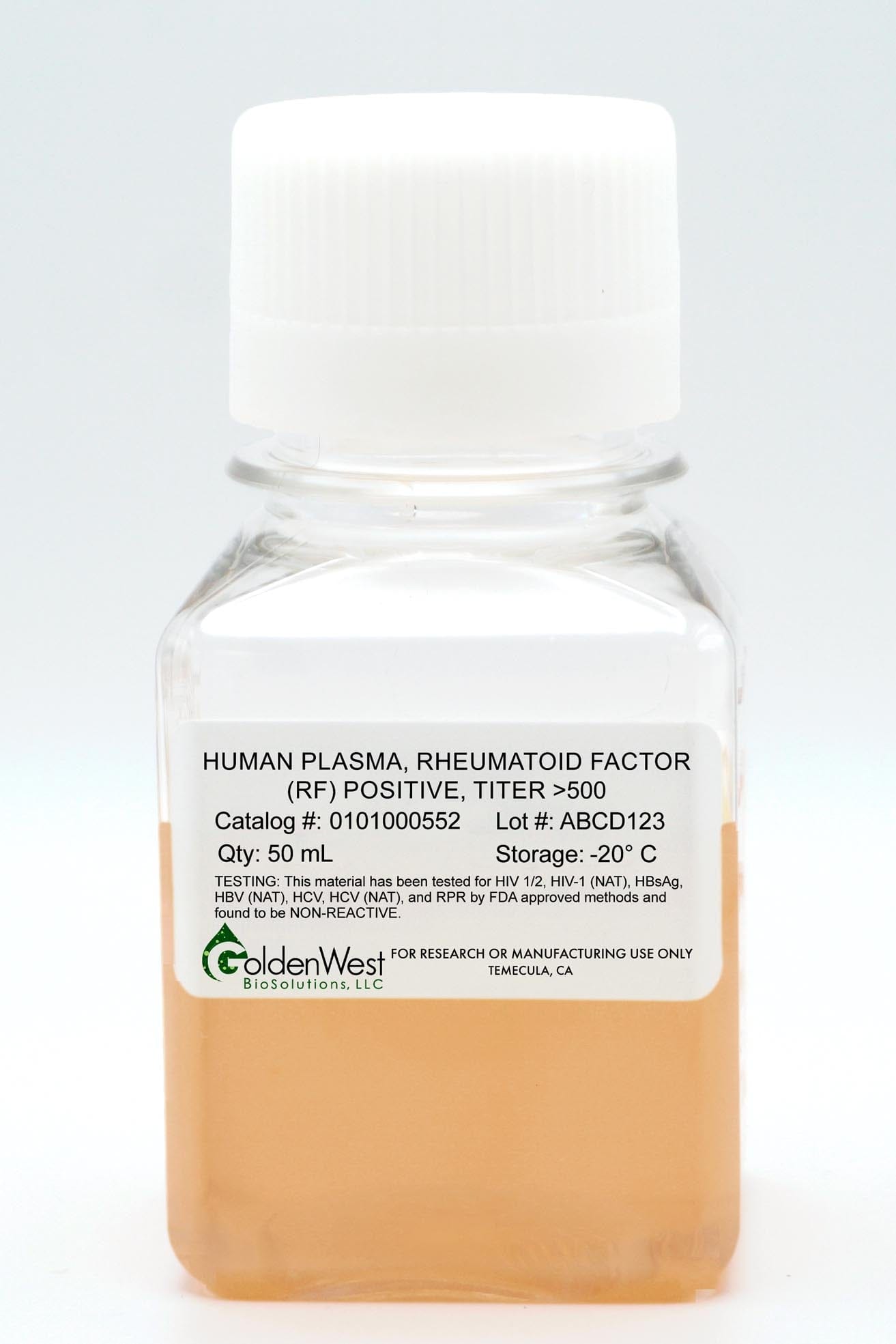 Human Plasma, Rheumatoid Factor (RF), Titer >500 IU/mL