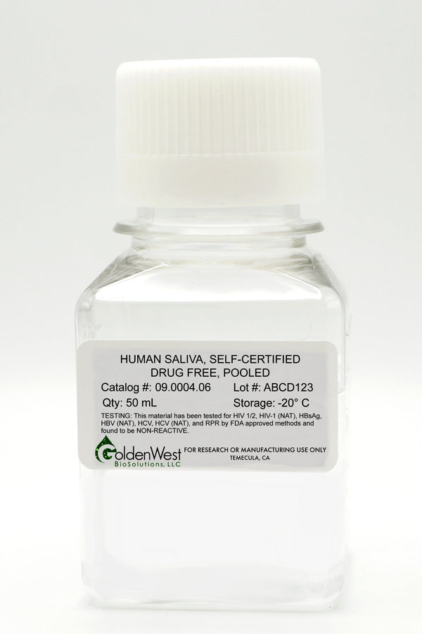 Golden West BioSolutions, LLC Human Donor Products - Non-Blood Human Saliva, Self-Certified Drug Free, Pooled