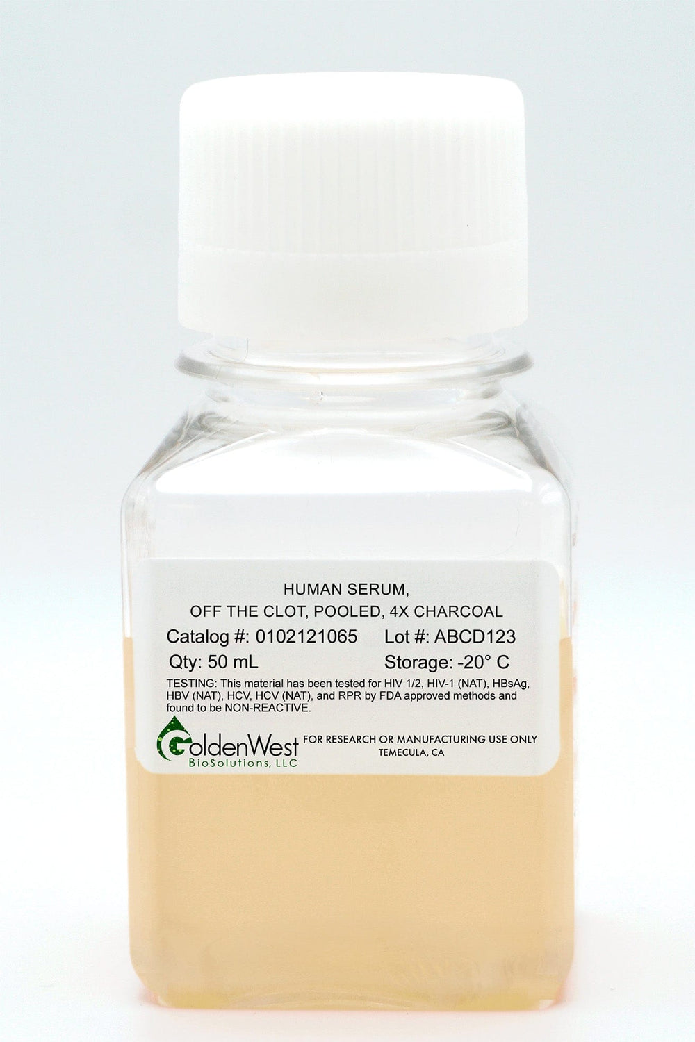 Human Serum, Off the Clot, Pooled, 4x Charcoal Treated