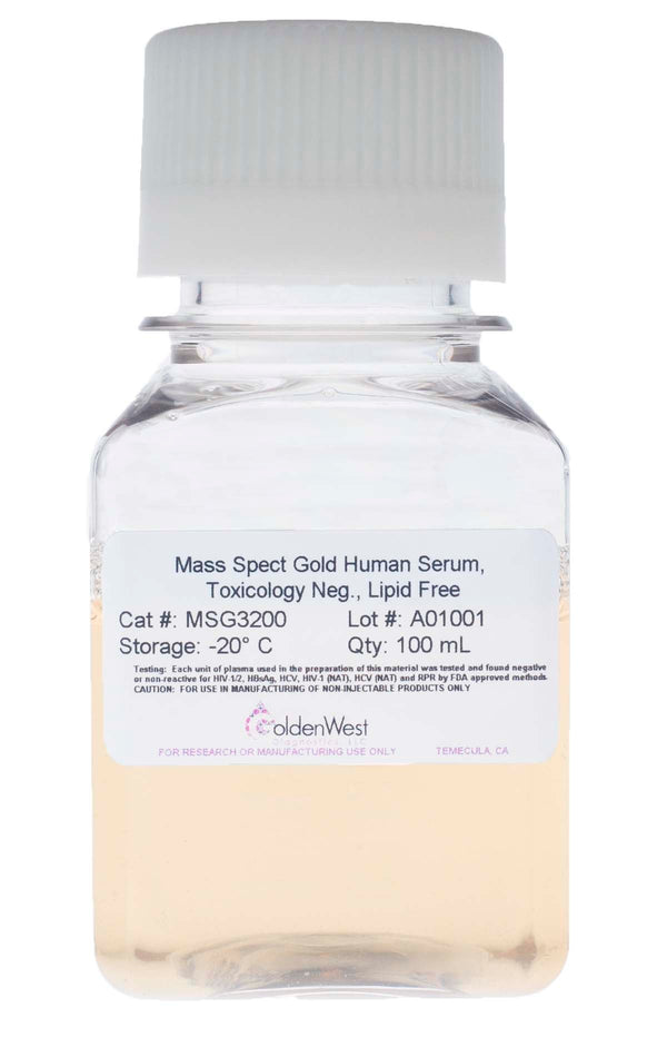 Golden West Diagnostics, LLC Mass Spect Gold Human Matrixes Mass Spect Gold Human Serum, Toxicology Neg.*, Lipid Free MSG3200