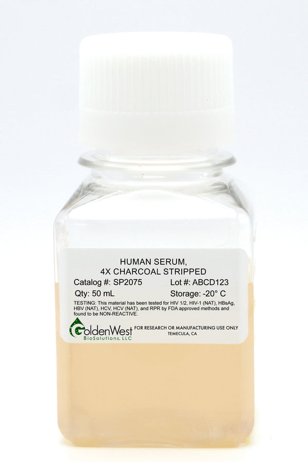 Golden West BioSolutions, LLC Human Blood Product Human Serum, 4X Charcoal Stripped SP2075